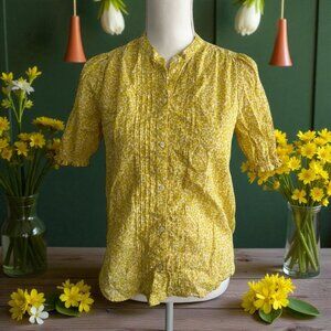 LUCKY BRAND Yellow Floral Short Sleeve Blouse Size XS